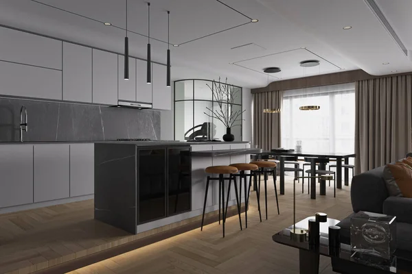 Design Interiores Cozinha Inteligente Com Alguma Cadeira Decoração Casa — Fotografia de Stock