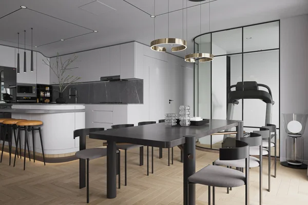 Een Eettafel Interieur Design Items Home Decor Elementen Zijn Toegewezen — Stockfoto