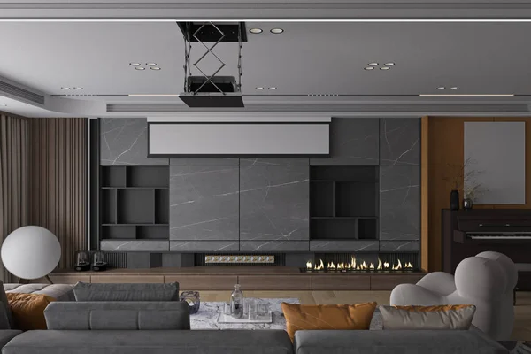 Sala Estar Design Interiores Para Estilo Vida Inteligente Móveis Sofá — Fotografia de Stock