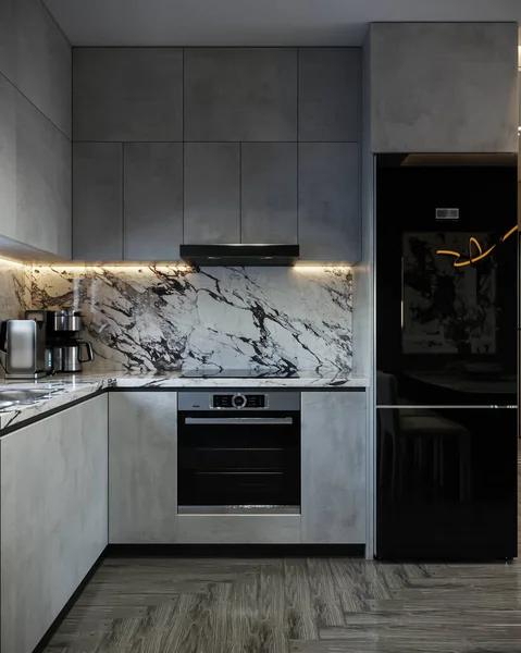 Wanddecoratie Ideeën Voor Een Open Keuken Met Moderne Luxe Gereedschappen — Stockfoto