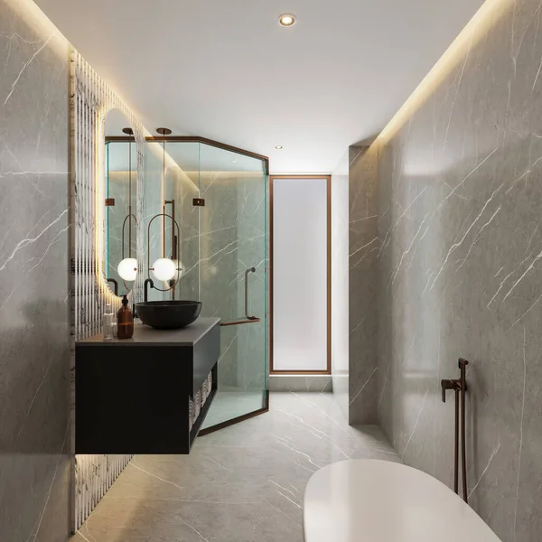 狭小的空间 宽敞的风格 简洁的现代浴室内部 — 图库照片