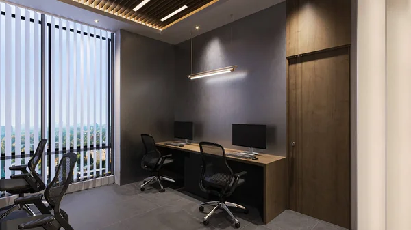 Kancelář Workspace Design Interiéru Stolní Židle Osvětlení Nástěnný Nábytek Trendy — Stock fotografie