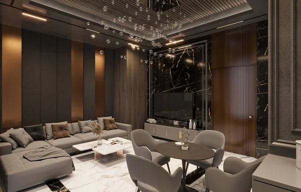 Projeto Moderno Sala Estar Com Mobília Apropriada Projeto Luxuoso — Fotografia de Stock