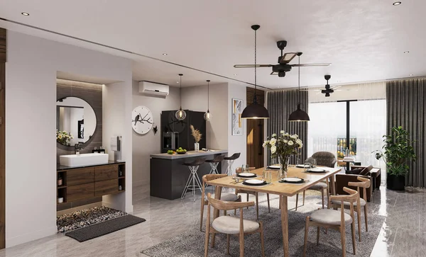 Maximizando Estilo Funcionalidade Sala Jantar Luxo Design Interiores Com Mesa — Fotografia de Stock