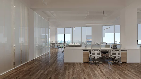 Beyaz Sandalye Masası Modern Ofis Dekorasyonu Fikirleri — Stok fotoğraf
