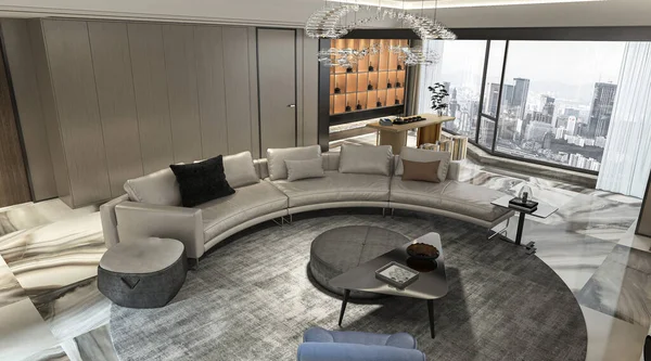 Diseño Interior Moderno Con Una Habitación Una Ventana Sofá Grande — Foto de Stock