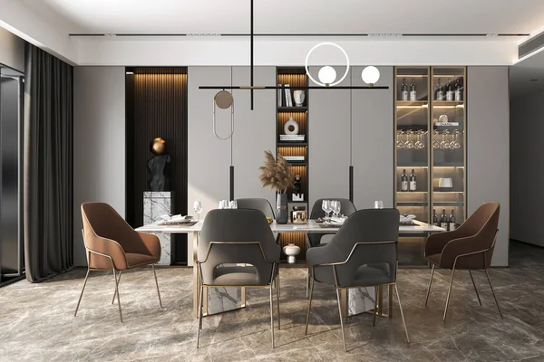 Moderní Design Interiéru Obývacího Pokoje Luxusní Pohovkou Dřevěnou Výzdobou — Stock fotografie