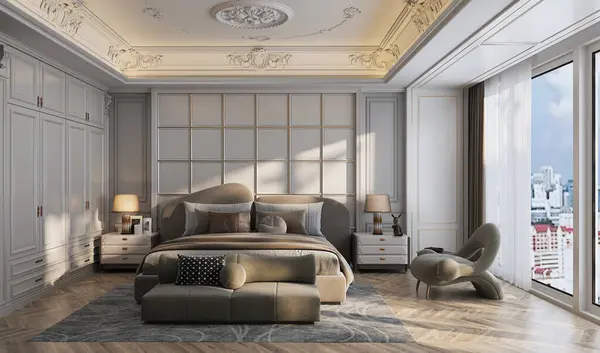Ložnice Luxusní Styl Moderní Design Interiéru Pro Komfort — Stock fotografie