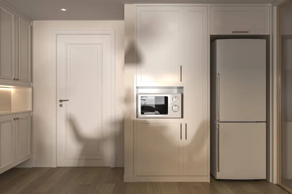 Cozinha Branca Moderna Design Interiores Com Móveis Madeira Cozinha Branca — Fotografia de Stock