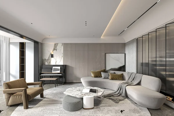 Moderne Stue Hus Design Illustration Rendering Gratis Billede Hvid Sofa - Stock-foto