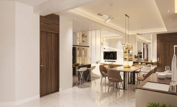 Rendering Luxus Wohnzimmer Innenarchitektur — Stockfoto