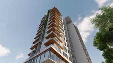 Lüks Apartman Binalarının Yükseltilmiş Yaşayan 3 Boyutlu Resimleri
