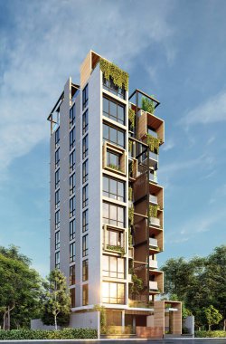 Lüks Apartmanlarda Zarif Modern Mimariyi Kucaklama - 3B Render Gösterisi