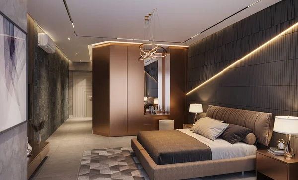 Zeitlose Schönheit Modernes Schlafzimmerdesign Einem Luxus Haus — Stockfoto