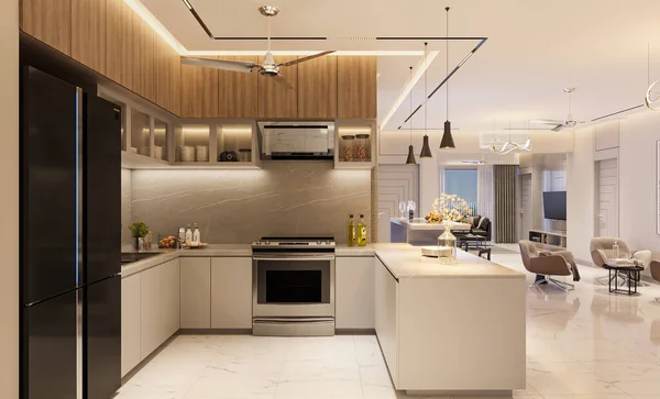 Kuchnia Harmonia Estetyczna Nowoczesna Luksusowa Fuzja Projektowaniu Wnętrza Dream Home — Zdjęcie stockowe