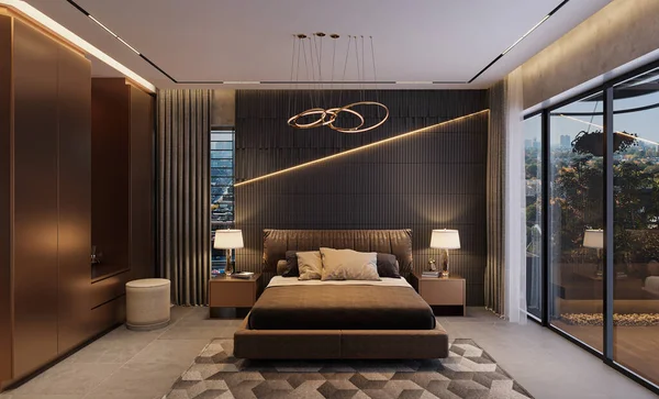 Sleek Serenity Moderne Schlafzimmeroase Einem Luxus Haus — Stockfoto