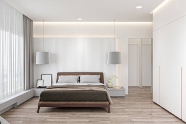 Tarafsız Tonlarla Serene Yatak Arkaplanı Oluşturma Misafir Odası