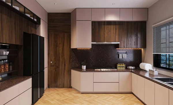 効率と快適さを促進する豪華なキッチンのデザイン — ストック写真