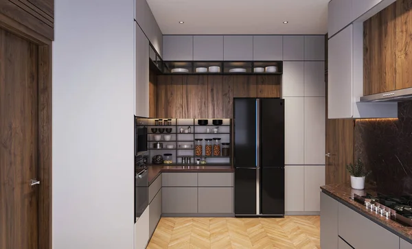 设计一个带有高端电器和终饰的豪华厨房 — 图库照片