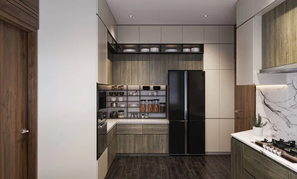 Segredos Uma Cozinha Elegante Moderna Interior — Fotografia de Stock