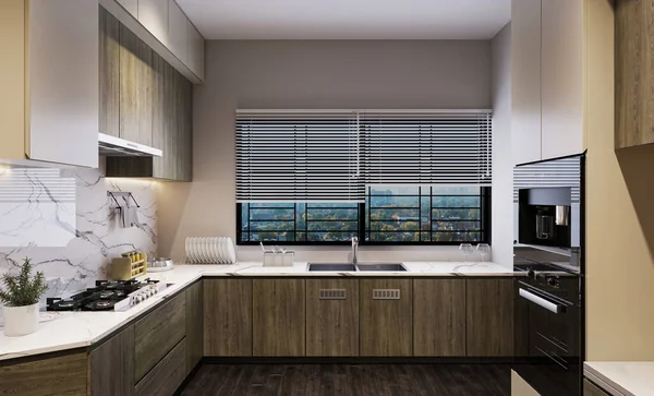 Het Bereiken Van Een Moderne Stijlvolle Keuken Met Minimalistisch Design — Stockfoto