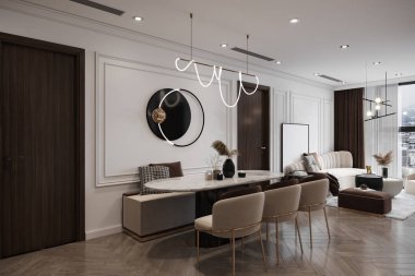 Modern Dining Cum Living Place View Where Used Modern Touches and Elevated Chic Stuff