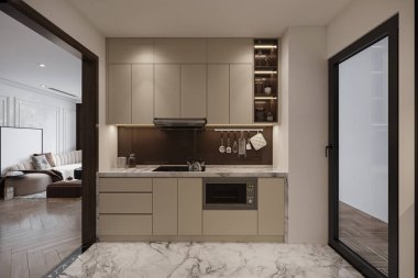 Küçük Çağdaş Mutfak Akıllı Fikirlerle süslenmiş