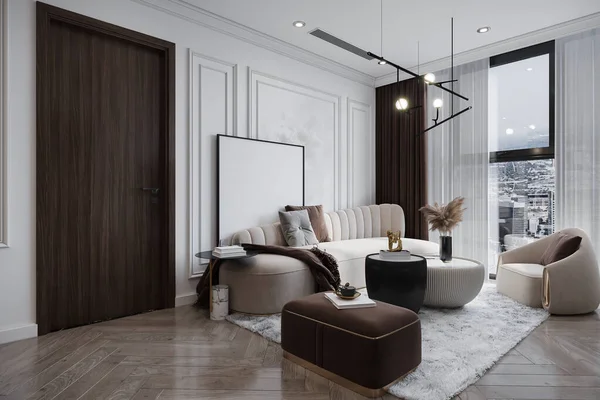 Funktionale Smart Storage Lösungen Für Wohnzimmereinrichtungen Sofa Fenster — Stockfoto