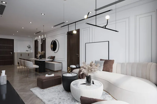 Smart Living Cum Dining Interior Design Displayed Smart Couch Dining — Stockfoto