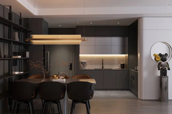 View Dining Cum Kitchen Feel Luxurious Touches — 图库照片