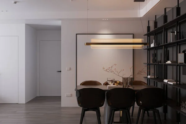 Elegan Putih Dan Hitam Touches Interior Untuk Ruang Makan Rak — Stok Foto