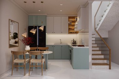 Açık Mutfak için beyaz ve ahşap dekorlu iç tasarım, Klasik Ahşap Sandalyeler