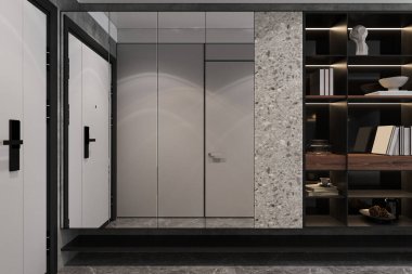 Oturma odasındaki duvarda Aynalı ve Raflı Klasik İçişleri