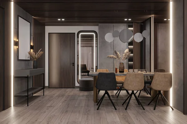 豪華で豪華なものと木製の装飾のラグジュアリーアパートのインテリアデザイン — ストック写真