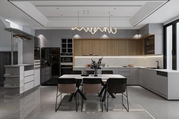 オープンキッチンに近いエレガンスとシンプルなスタイルのダイニング スタイリッシュな家具 — ストック写真