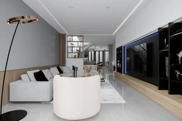 Interior Sala Estar Luxo Juntamente Com Mobiliário Elegante Luxuoso — Fotografia de Stock