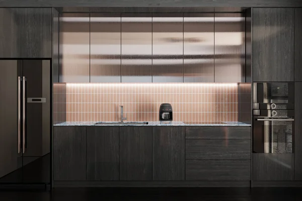 Eenvoudige Zwarte Stijl Keuken Interieur Minimalistische Keuken — Stockfoto