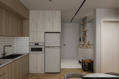 Dolap, Dolap, Lavabo, Buzdolabı ve fırının içinde, giriş ve yemek odasının yanında, 3D