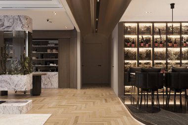 3B görüntüleme ile Akşam Yemeği ve Yaşayan İç Tasarım için Boş Alan