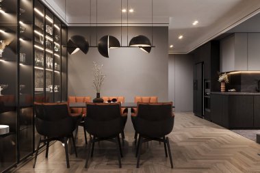 Yemekte asılı duran eşsiz çember kolye, üç boyutlu tasarım.