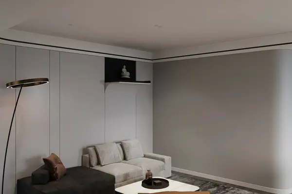 Modern interior in a minimalist living room. 3D rendering