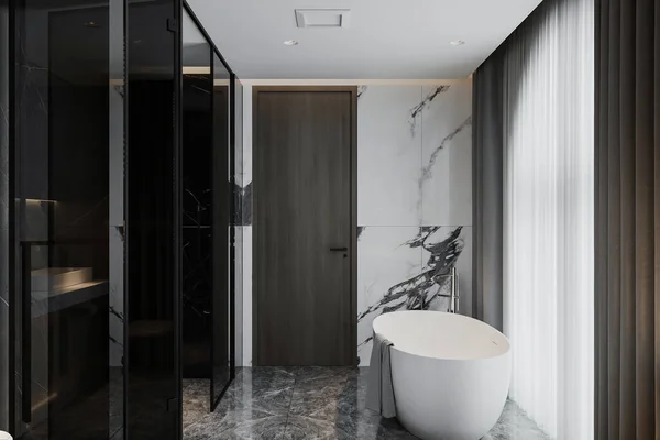 Banheira Exclusiva Branca Torneira Moderno Banheiro Luxo Renderização — Fotografia de Stock