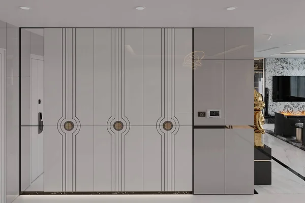 A sophisticated modern foyer interior for modern residential.