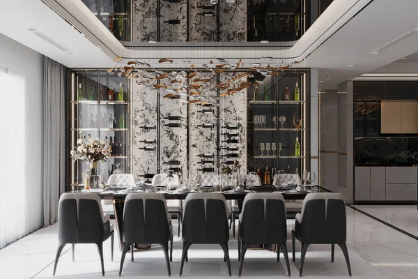 A sophisticated modern dining interior for modern residential.