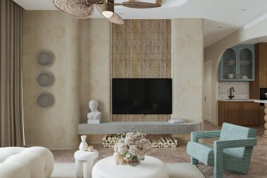 Kırsal tarzda iç tasarım, stüdyo ortamında yaratıcı dekor..