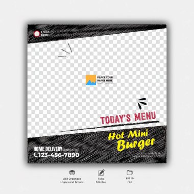 Burger İnstagram sosyal medya sonrası tasarımı. vektör illüstrasyonu