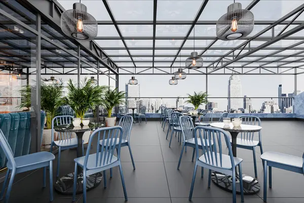 Ein Klassisches Restaurant Der Obersten Etage Eines Wolkenkratzers Mit Blick — Stockfoto