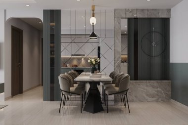 Minimum yemek alanı için modern iç tasarım..