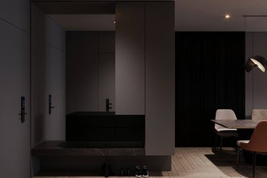 Girişteki modern dairenin 3D görüntüsü..