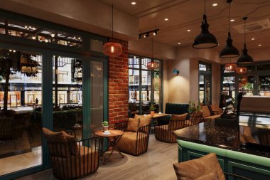 Konforlu ve davetkar bir kahve dükkanı kahve içerken iş hakkında konuşmak ve iletişim kurmak için mükemmeldir..